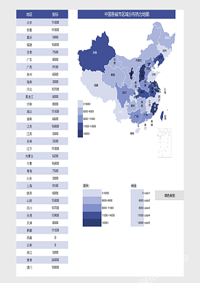 中国热力图 自动生成 Excel可编辑表格PPT地图模版矢量图素材