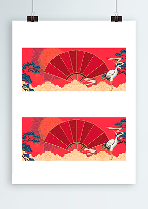 红色扇子丹顶鹤背景图