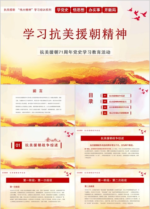 学习抗美援朝精神动态PPT模板