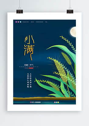 挂在空中的明月背景小满节气海报设计