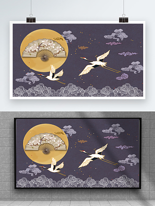 七彩祥云仙鹤腾飞大气典雅电视背景墙