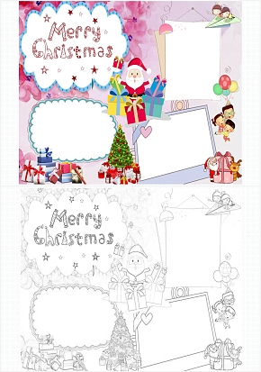 卡通圣诞节英文手抄报word模板