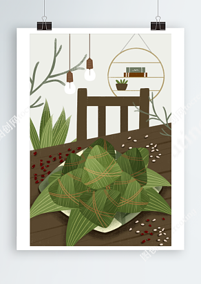 端午节小清新文艺卡通插画