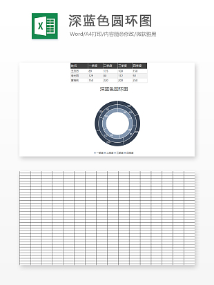 深蓝色圆环图不同季度不同销售员销售数据对比