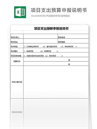 公司项目支出预算申报说明书表格excle模板