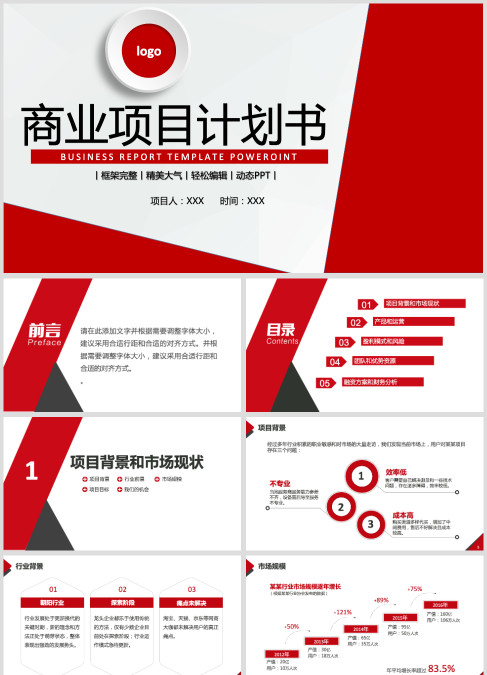 红色大气创业计划书、项目融资商业计划书PPT