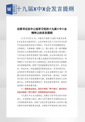十九届X中X会精神上的发言提纲word模版