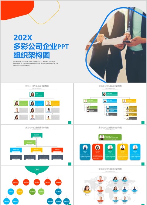 202X多彩公司企业组织架构图PPT模板
