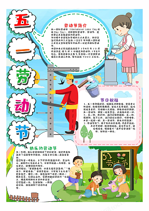 卡通五一劳动节简介手抄报
