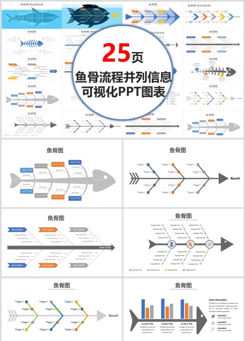鱼骨流程并列信息可视化PPT图表