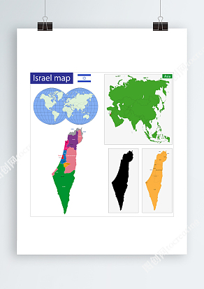 地球仪彩色以色列Ai板块矢量地图
