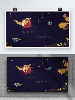 简约大气鎏金仙鹤装饰背景墙