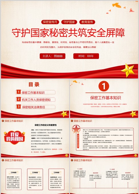 红色保密宣传月保密教育课件PPT模板