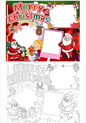 英语圣诞手抄报圣诞老人彩色通用word