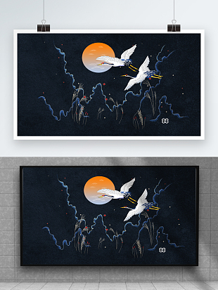 高端大气双仙鹤电视背景墙