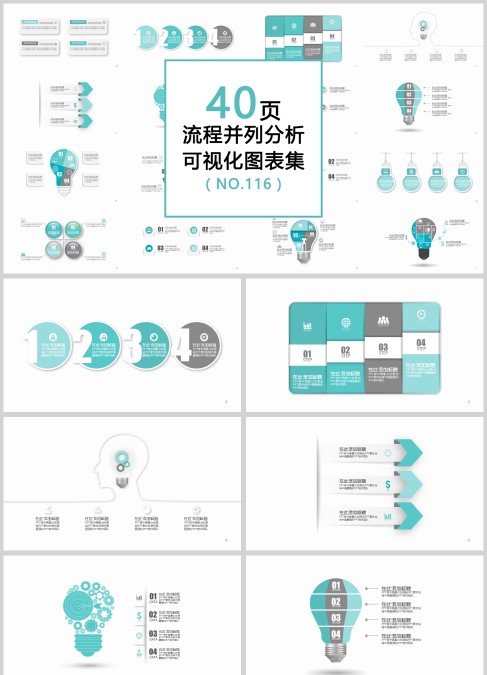 40页流程并列分析可视化PPT图表