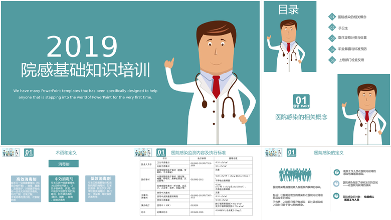 墨绿色简约院感基础知识培训医疗废物PPT