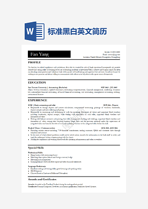 标准黑白英文简历