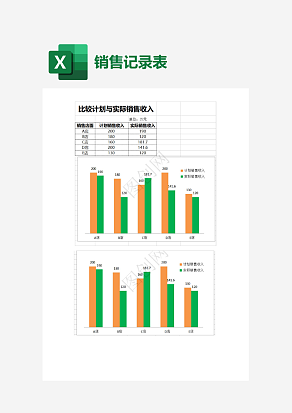 比较计划与实际销售收入表