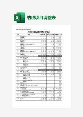 纳税项目调整增加明细表