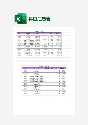 紫色标注明细科目汇总表
