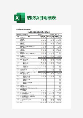 纳税项目调整增加明细表