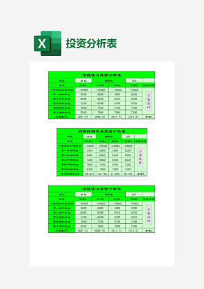 绿色主题净现值法投资分析表