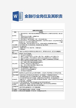 金融行业岗位及其职责word