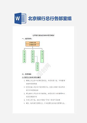 北京银行总行各部室组织架构与职责概述word