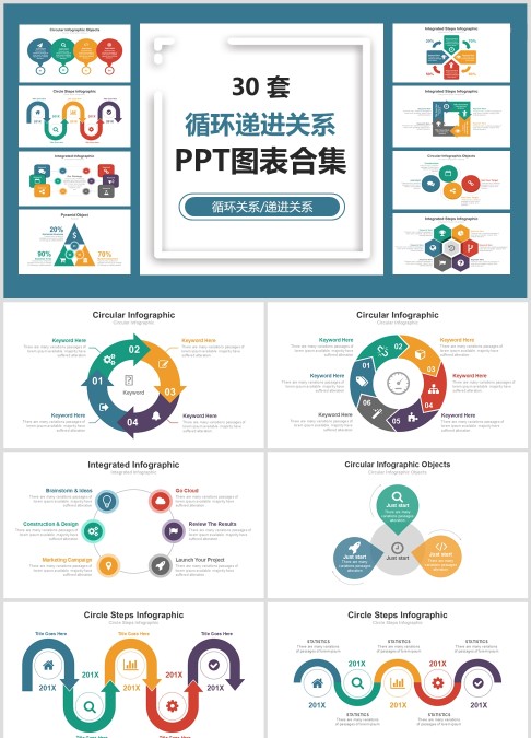 30 套 循环递进关系 PPT图表合集循环关系/递进关系
