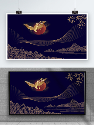 紫色鎏金仙鹤装饰背景墙