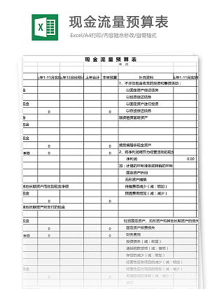 公司财务现金收支预算格式表excle模板