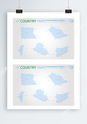 水蓝色矢量AI国家板块地图