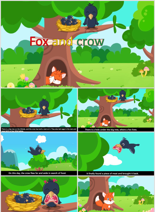 英语经典绘本故事 狐狸和乌鸦PPT 含配音字幕完整版