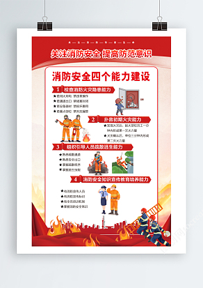 关注消防安全提高防范意识海报