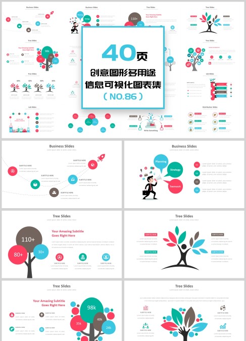 40页创意图形多用途信息可视化PPT图表集