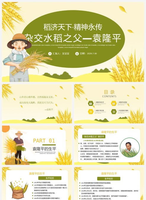动画插画杂交水稻之父PPT