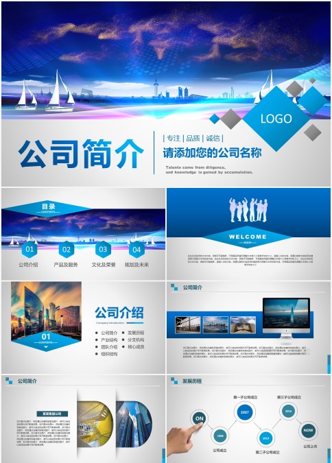 蓝色鎏金企业招商投资简介计划书