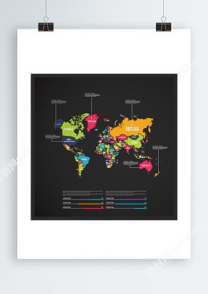 彩色Ai世界矢量各国家板块地图