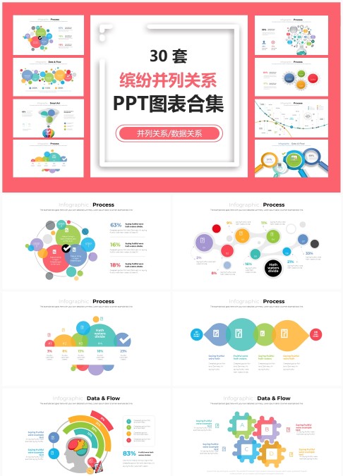 30 套炫彩并列关系 PPT 图表合集：多维度分类与并列信息可视化汇报