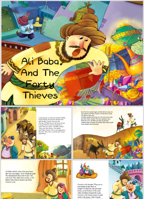 伊索寓言故事英文绘本故事《阿里巴巴和四十大盗》
