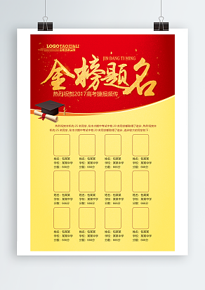 红色金色背景金榜题名主题海报