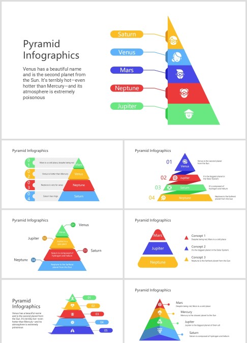 多彩金字塔数据图表ppt模板