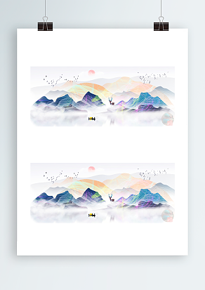 彩绘中国山水画背景图