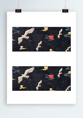 丹顶鹤翱翔于夜空中背景图