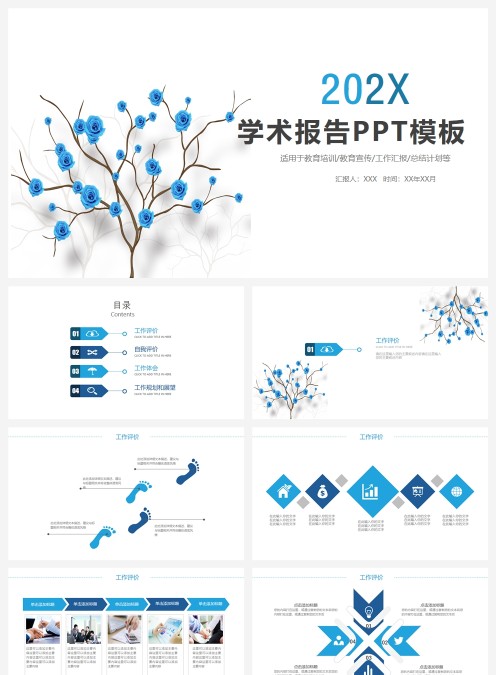 蓝色清新学术教育培训报告工作总结PPT