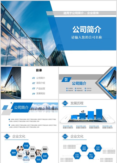 蓝色大气时尚公司简介模板企业简介