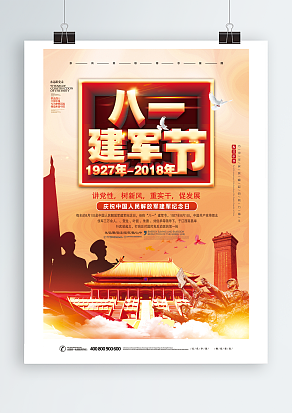 庆祝中国人民解放军纪念日八一建军节主题海报