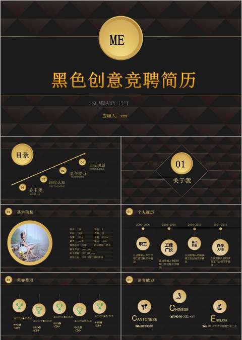 时尚大气风格黑色创意竞聘简历PPT