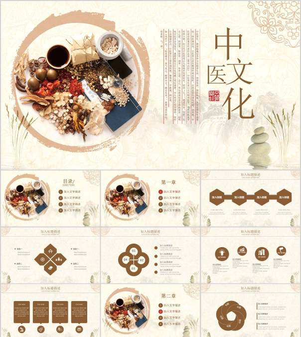 棕色简约大气中医文化国学PPT